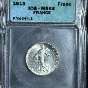 1918 French Franc coin graded MS65.