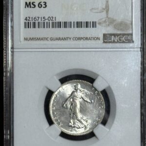 1919 French Franc coin graded MS 63.