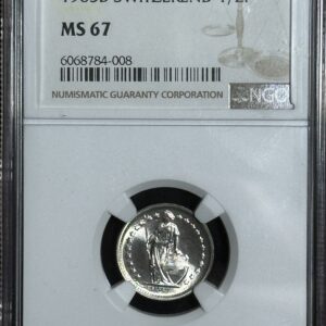 1965B Swiss 1/2 Franc graded MS67.