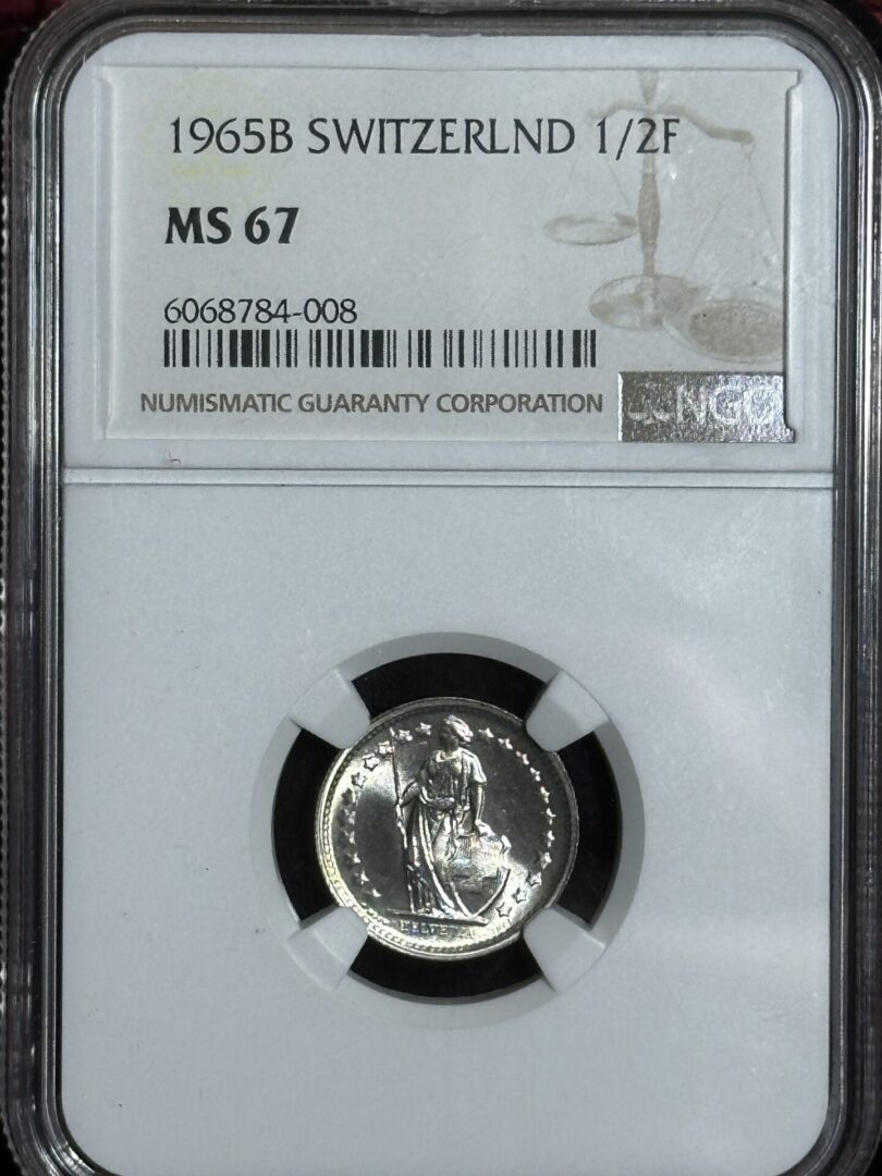 1965B Swiss 1/2 Franc graded MS67.