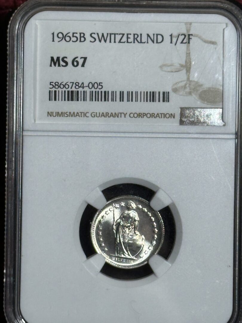 1965B Swiss 1/2 Franc coin, MS67 grade.