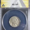 1924-S Buffalo Nickel ANACS VG10 rated vg 10 by anacs, displayed in a clear protective case with a blue and yellow labeled card.