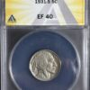 A 1931-S Buffalo Nickel ANACS EF40 encased in a transparent protective holder with a label showing the coin's details.