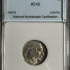 1937-S Buffalo Nickel NNC MS66 graded by National Numismatic Certification, enclosed in a labeled protective case.