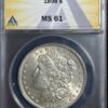 1898 Morgan Dollar ANACS MS61 in a protective case, with label indicating type and grade.