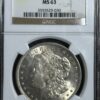 A 1921 Morgan Dollar NGC MS63 in a grade holder, featuring a clear view of the coin's obverse with liberty's profile.