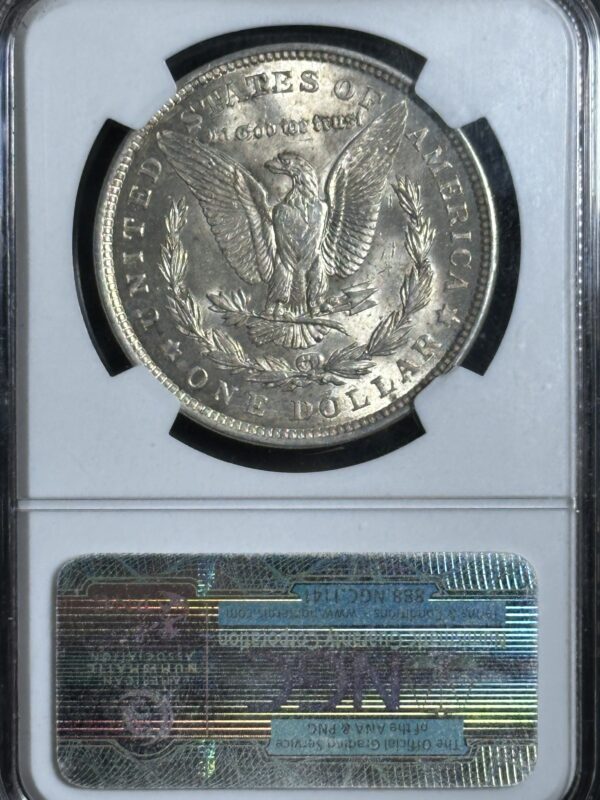 A silver 1883 u.s. "no cents" liberty nickel, encased in a protective slab, graded MS 65 by NGC, showing obverse side with an eagle design.