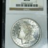 An 1879-S Morgan Dollar NGC MS64 in a protective case, displayed with grading label from NGC.