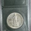 A 1925 Lexington Commemorative AU55 coin encased in a protective holder, showing detailed imagery of lady liberty in stride on the obverse side.
