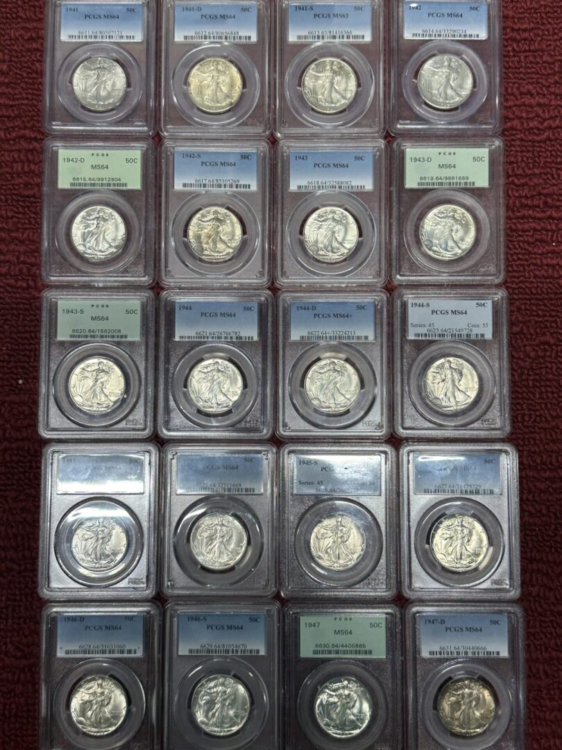 Collection of graded 1941-1947 Walking Liberty Half Dollars.